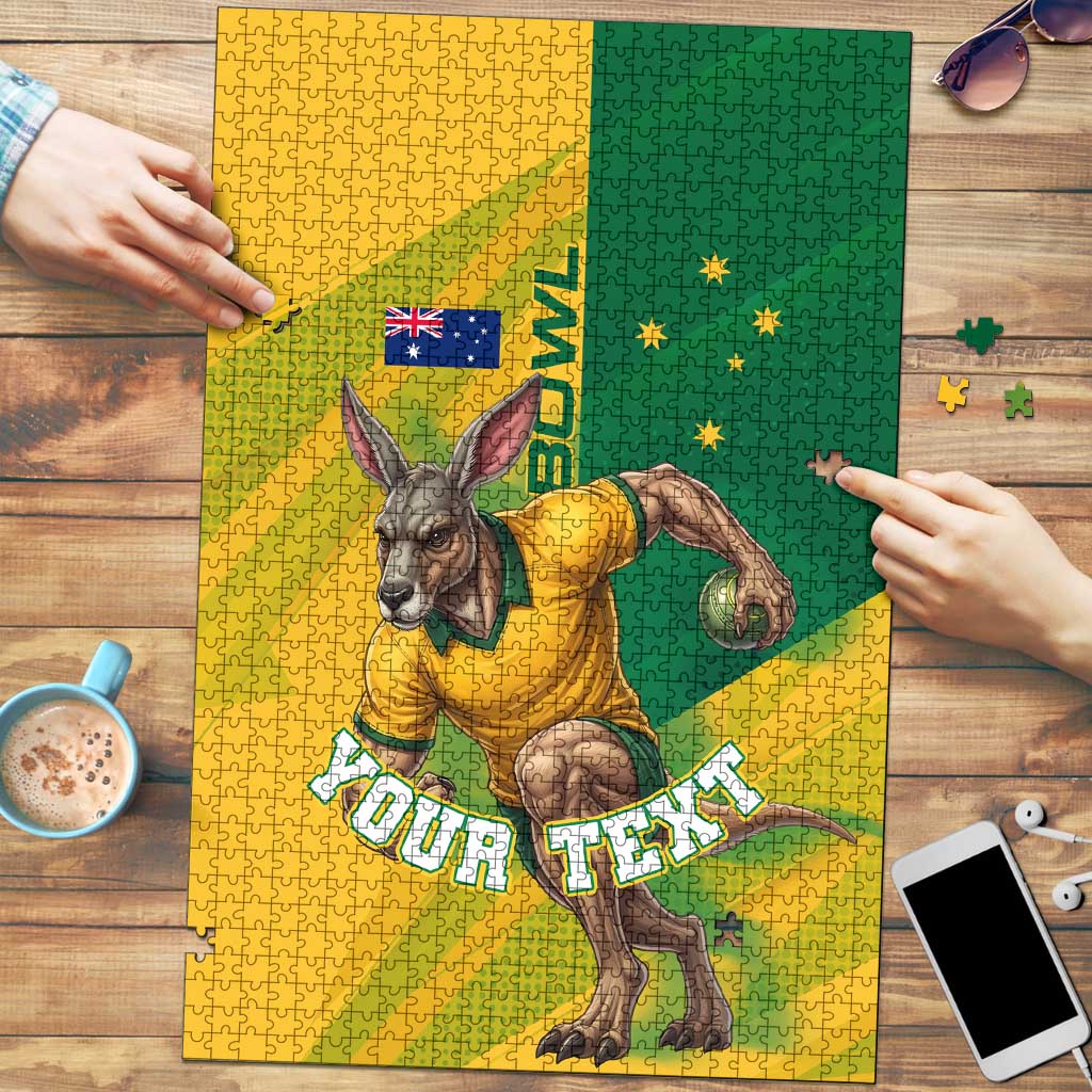 Personalized Australian Jackaroo Lawn Bowls Puzzle Kangaroo Bowler Green Yellow National Spirit Mascot Art