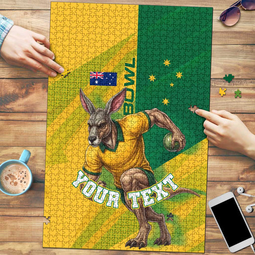 Personalized Australian Jackaroo Lawn Bowls Puzzle Kangaroo Bowler Green Yellow National Spirit Mascot Art