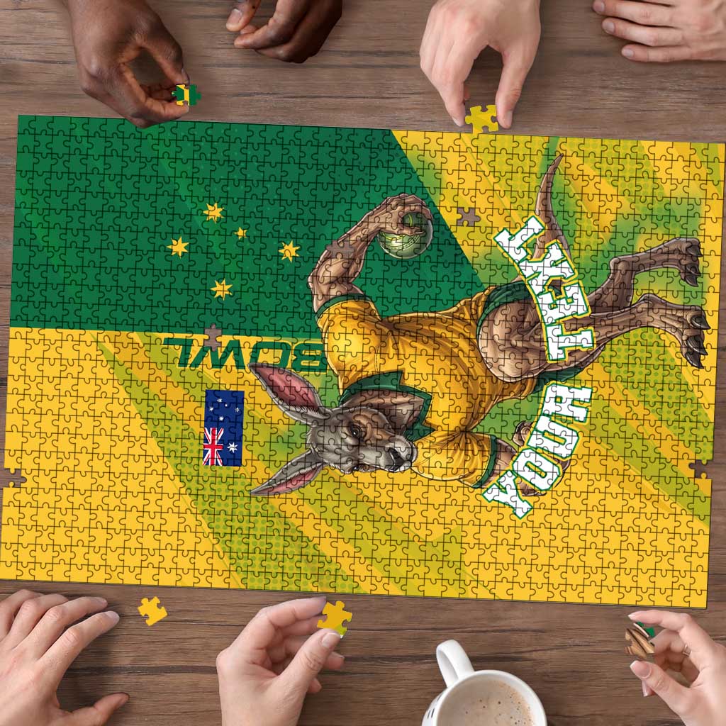 Personalized Australian Jackaroo Lawn Bowls Puzzle Kangaroo Bowler Green Yellow National Spirit Mascot Art