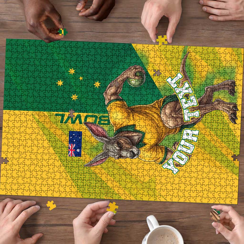 Personalized Australian Jackaroo Lawn Bowls Puzzle Kangaroo Bowler Green Yellow National Spirit Mascot Art