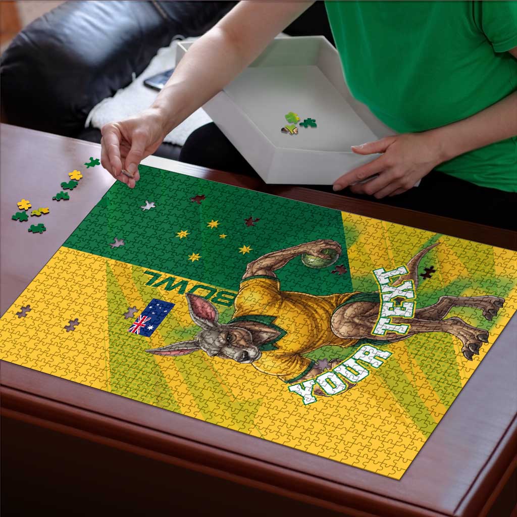 Personalized Australian Jackaroo Lawn Bowls Puzzle Kangaroo Bowler Green Yellow National Spirit Mascot Art