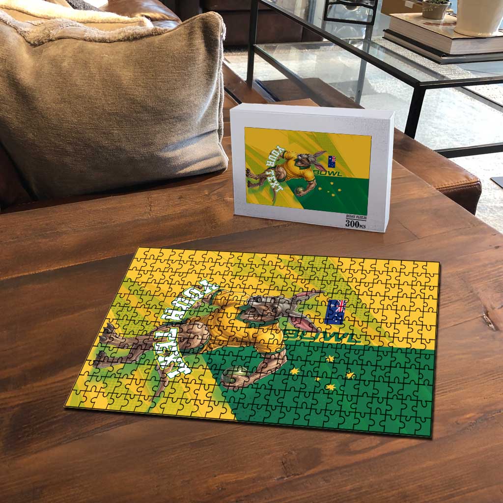 Personalized Australian Jackaroo Lawn Bowls Puzzle Kangaroo Bowler Green Yellow National Spirit Mascot Art
