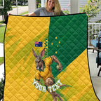 Personalized Australian Jackaroo Lawn Bowls Quilt Kangaroo Bowler Green Yellow National Spirit Mascot Art