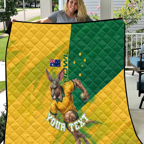 Personalized Australian Jackaroo Lawn Bowls Quilt Kangaroo Bowler Green Yellow National Spirit Mascot Art