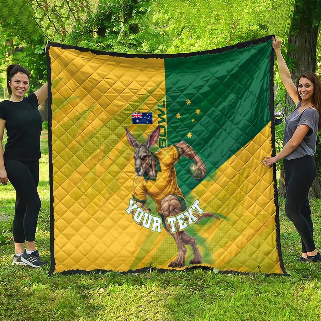 Personalized Australian Jackaroo Lawn Bowls Quilt Kangaroo Bowler Green Yellow National Spirit Mascot Art