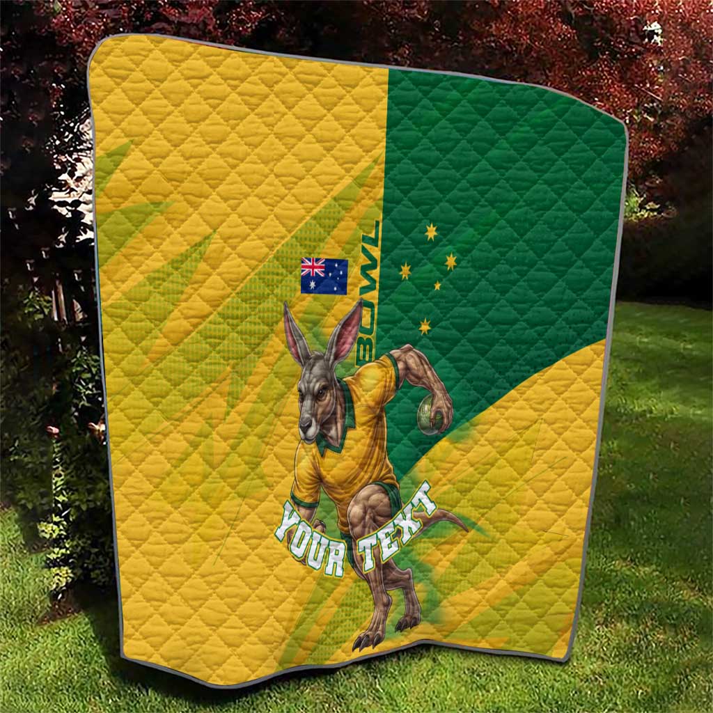 Personalized Australian Jackaroo Lawn Bowls Quilt Kangaroo Bowler Green Yellow National Spirit Mascot Art