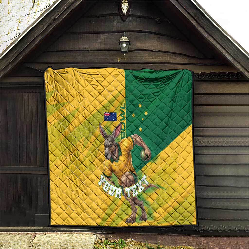 Personalized Australian Jackaroo Lawn Bowls Quilt Kangaroo Bowler Green Yellow National Spirit Mascot Art