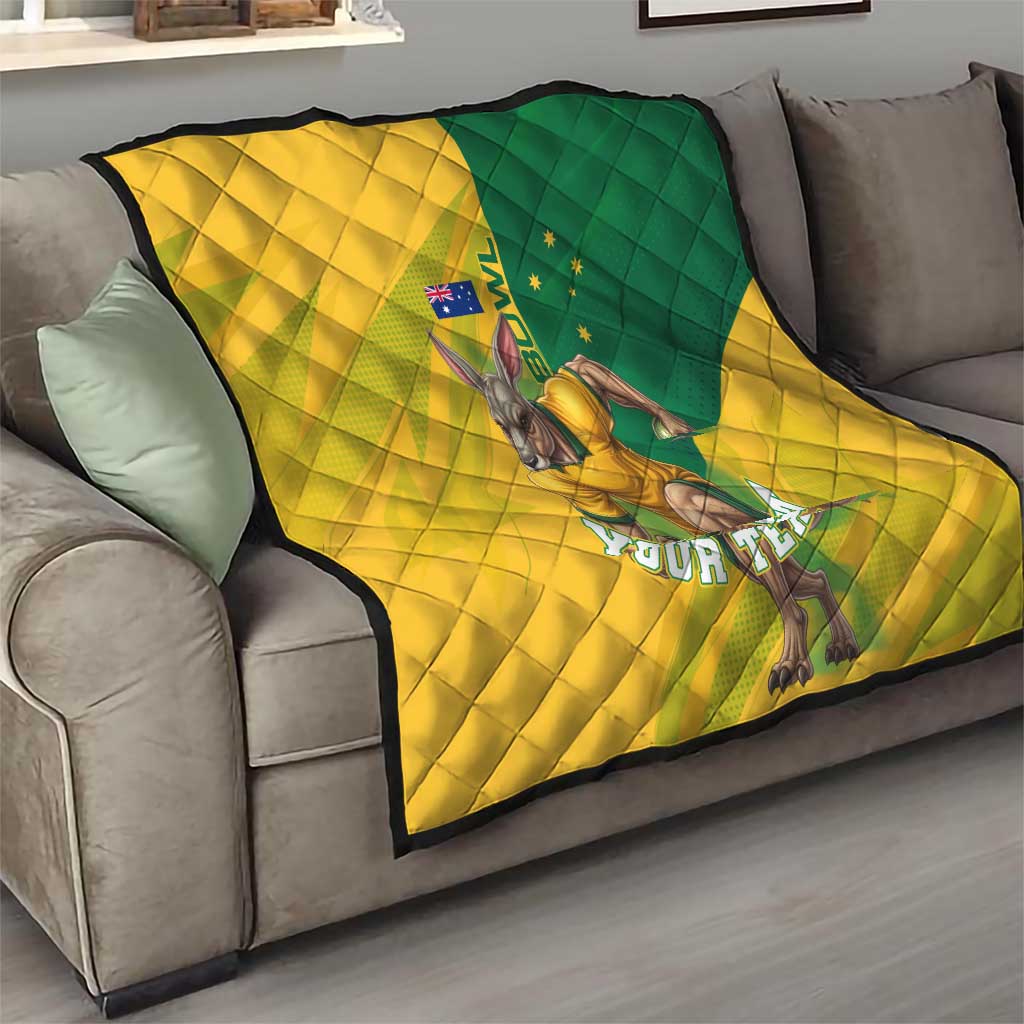 Personalized Australian Jackaroo Lawn Bowls Quilt Kangaroo Bowler Green Yellow National Spirit Mascot Art