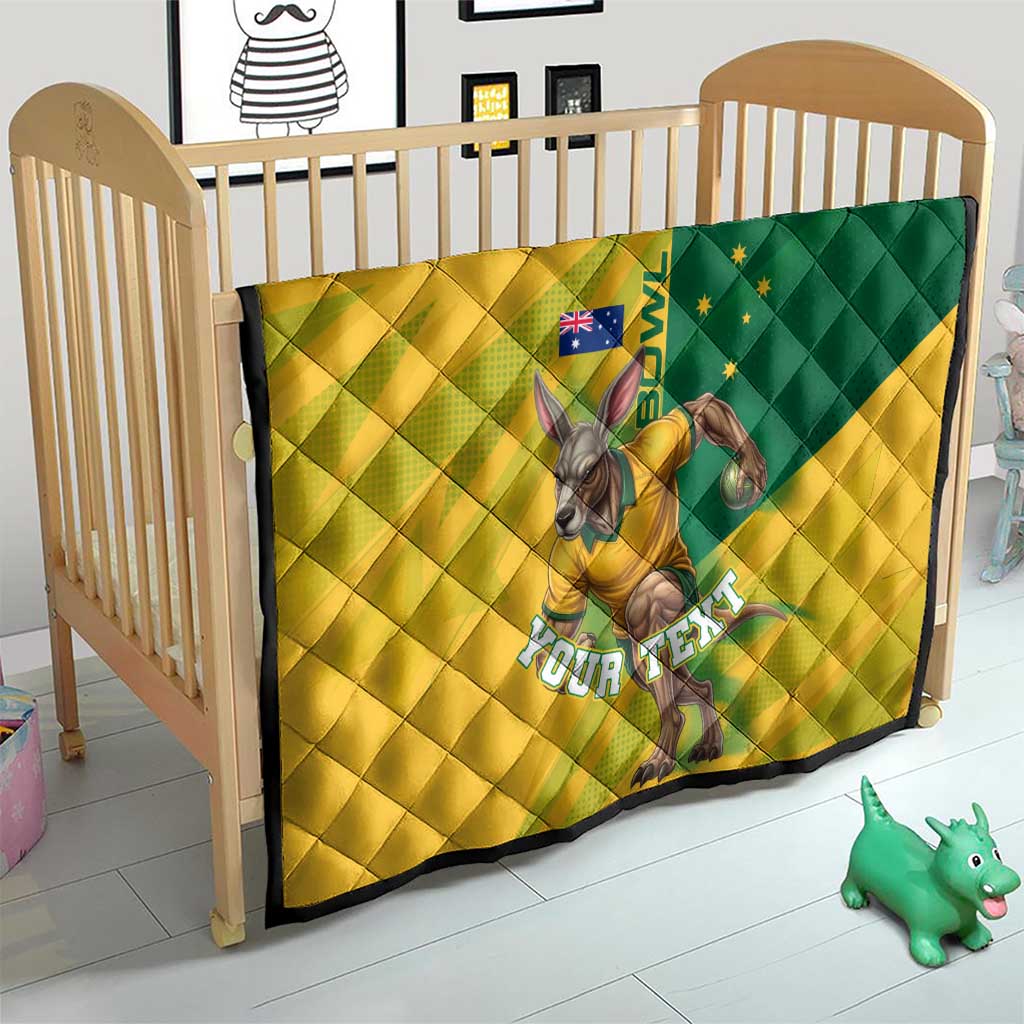 Personalized Australian Jackaroo Lawn Bowls Quilt Kangaroo Bowler Green Yellow National Spirit Mascot Art