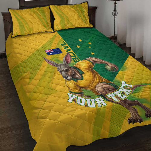 Personalized Australian Jackaroo Lawn Bowls Quilt Bed Set Kangaroo Bowler Green Yellow National Spirit Mascot Art