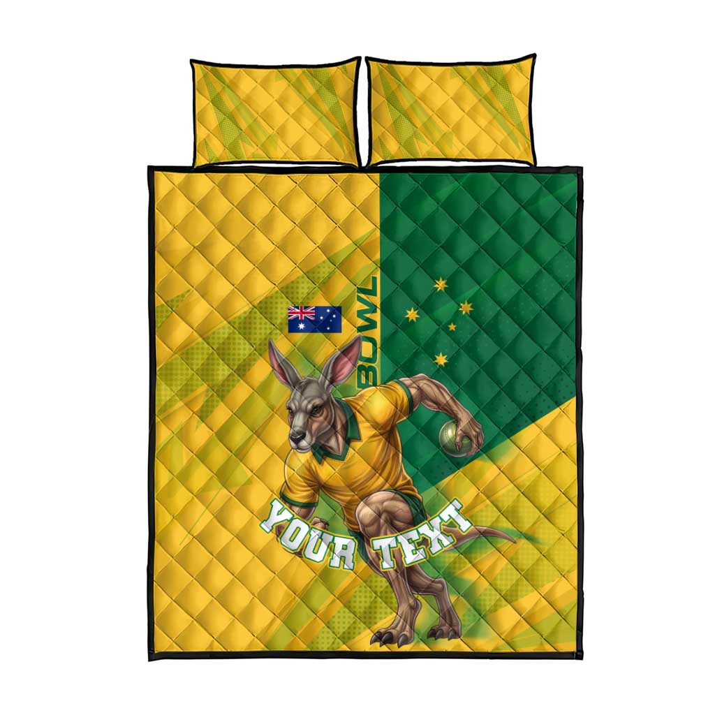 Personalized Australian Jackaroo Lawn Bowls Quilt Bed Set Kangaroo Bowler Green Yellow National Spirit Mascot Art