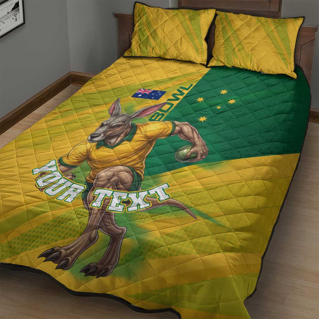 Personalized Australian Jackaroo Lawn Bowls Quilt Bed Set Kangaroo Bowler Green Yellow National Spirit Mascot Art