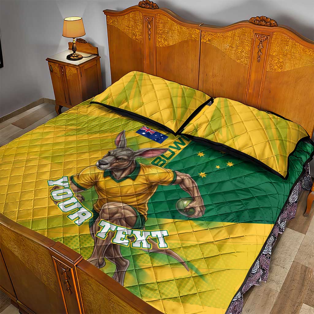 Personalized Australian Jackaroo Lawn Bowls Quilt Bed Set Kangaroo Bowler Green Yellow National Spirit Mascot Art