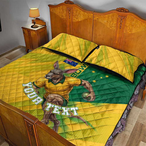 Personalized Australian Jackaroo Lawn Bowls Quilt Bed Set Kangaroo Bowler Green Yellow National Spirit Mascot Art
