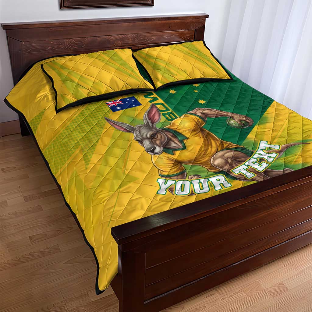 Personalized Australian Jackaroo Lawn Bowls Quilt Bed Set Kangaroo Bowler Green Yellow National Spirit Mascot Art