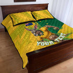 Personalized Australian Jackaroo Lawn Bowls Quilt Bed Set Kangaroo Bowler Green Yellow National Spirit Mascot Art