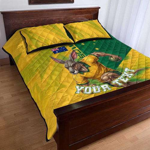 Personalized Australian Jackaroo Lawn Bowls Quilt Bed Set Kangaroo Bowler Green Yellow National Spirit Mascot Art