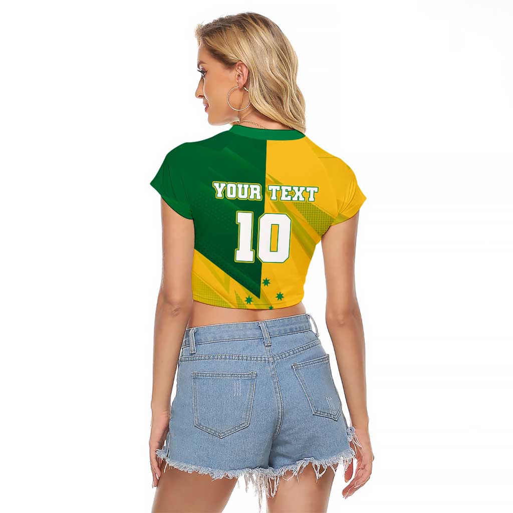 Personalized Australian Jackaroo Lawn Bowls Raglan Cropped T Shirt Kangaroo Bowler Green Yellow National Spirit Mascot Art