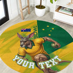 Personalized Australian Jackaroo Lawn Bowls Round Carpet Kangaroo Bowler Green Yellow National Spirit Mascot Art