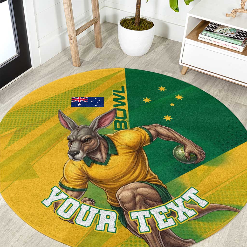 Personalized Australian Jackaroo Lawn Bowls Round Carpet Kangaroo Bowler Green Yellow National Spirit Mascot Art