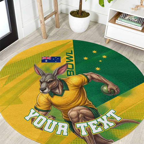 Personalized Australian Jackaroo Lawn Bowls Round Carpet Kangaroo Bowler Green Yellow National Spirit Mascot Art