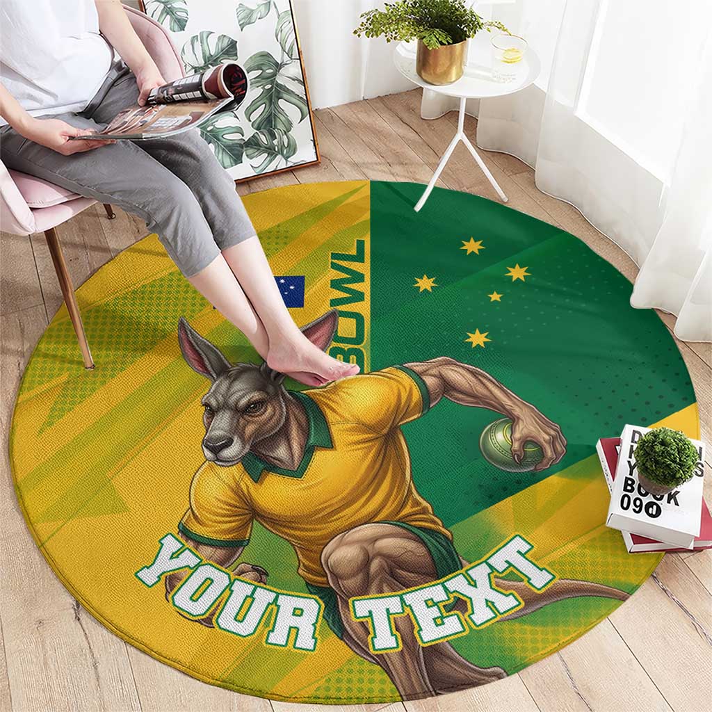 Personalized Australian Jackaroo Lawn Bowls Round Carpet Kangaroo Bowler Green Yellow National Spirit Mascot Art
