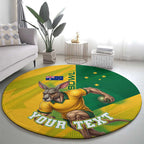 Personalized Australian Jackaroo Lawn Bowls Round Carpet Kangaroo Bowler Green Yellow National Spirit Mascot Art