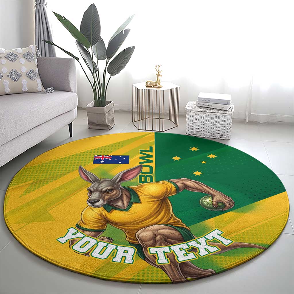 Personalized Australian Jackaroo Lawn Bowls Round Carpet Kangaroo Bowler Green Yellow National Spirit Mascot Art