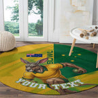 Personalized Australian Jackaroo Lawn Bowls Round Carpet Kangaroo Bowler Green Yellow National Spirit Mascot Art