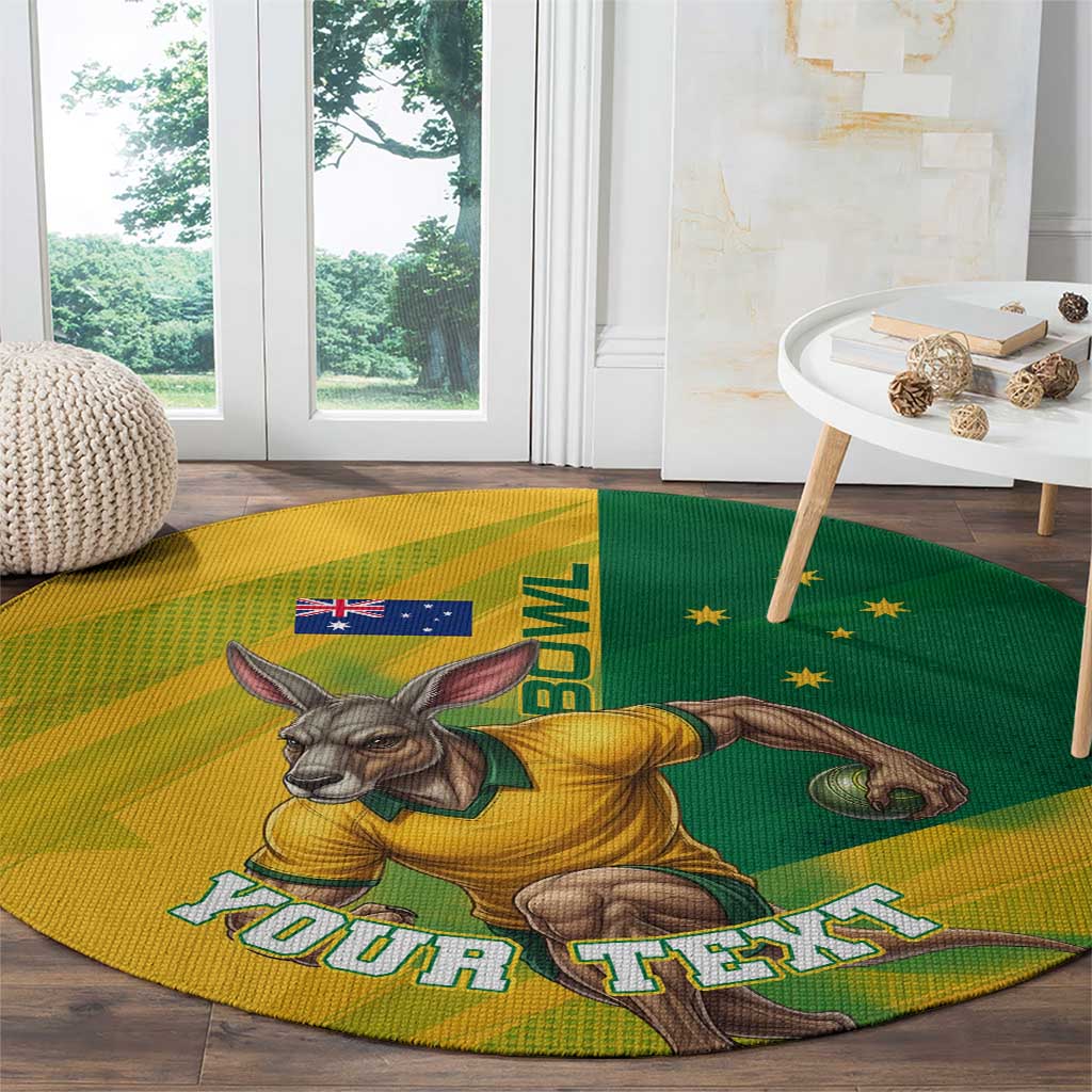 Personalized Australian Jackaroo Lawn Bowls Round Carpet Kangaroo Bowler Green Yellow National Spirit Mascot Art
