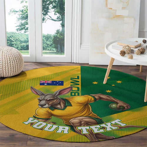 Personalized Australian Jackaroo Lawn Bowls Round Carpet Kangaroo Bowler Green Yellow National Spirit Mascot Art
