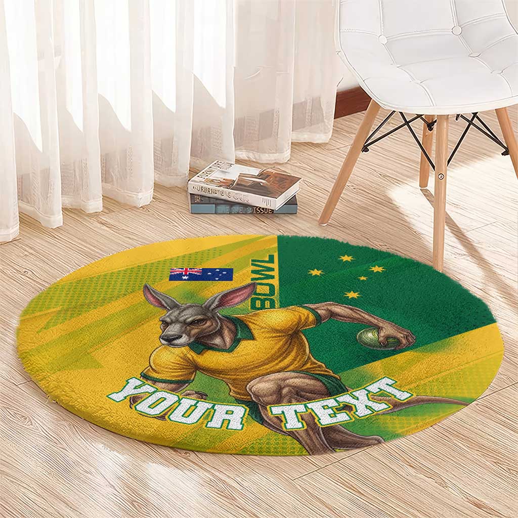 Personalized Australian Jackaroo Lawn Bowls Round Carpet Kangaroo Bowler Green Yellow National Spirit Mascot Art