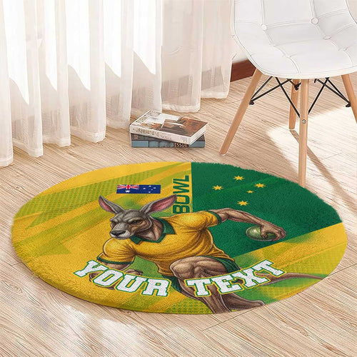 Personalized Australian Jackaroo Lawn Bowls Round Carpet Kangaroo Bowler Green Yellow National Spirit Mascot Art