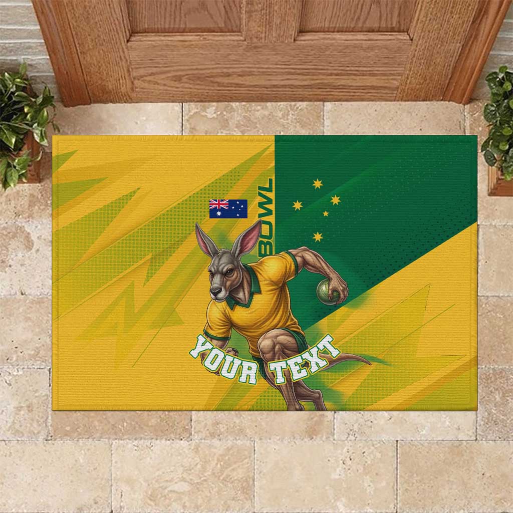 Personalized Australian Jackaroo Lawn Bowls Rubber Doormat Kangaroo Bowler Green Yellow National Spirit Mascot Art