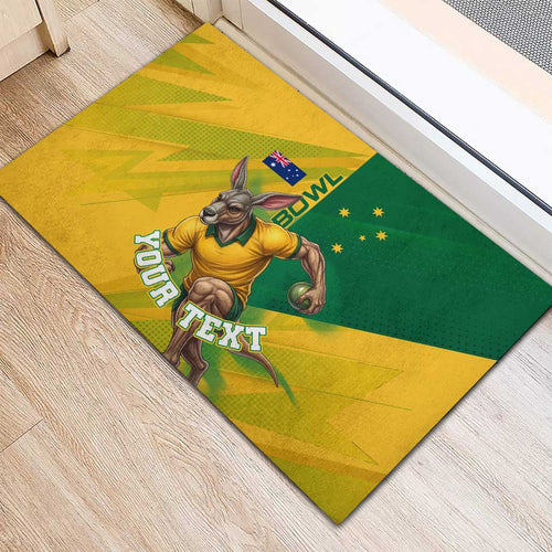 Personalized Australian Jackaroo Lawn Bowls Rubber Doormat Kangaroo Bowler Green Yellow National Spirit Mascot Art