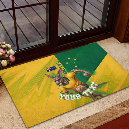 Personalized Australian Jackaroo Lawn Bowls Rubber Doormat Kangaroo Bowler Green Yellow National Spirit Mascot Art