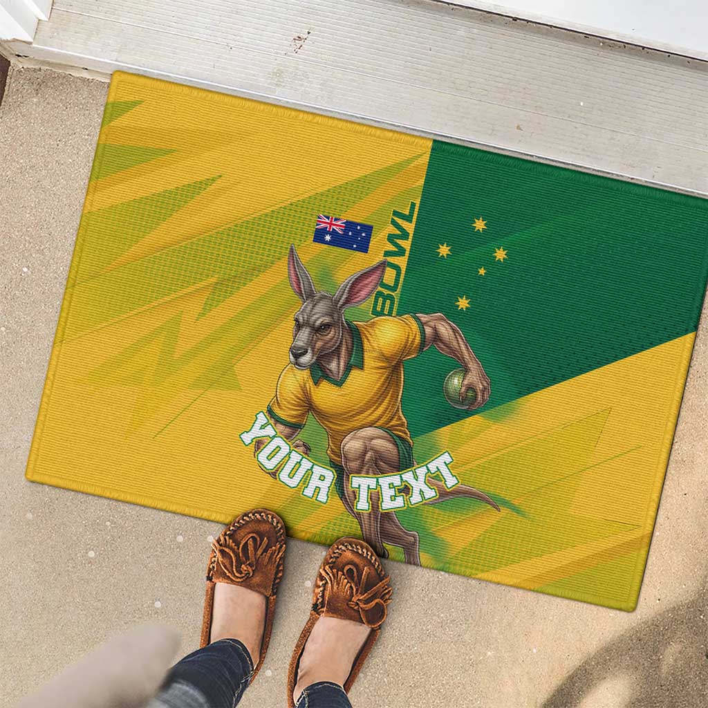 Personalized Australian Jackaroo Lawn Bowls Rubber Doormat Kangaroo Bowler Green Yellow National Spirit Mascot Art