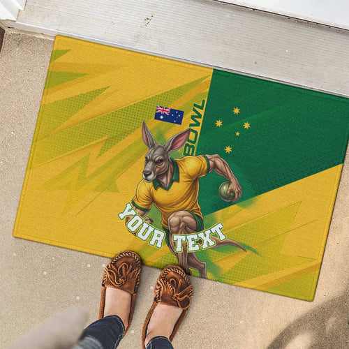 Personalized Australian Jackaroo Lawn Bowls Rubber Doormat Kangaroo Bowler Green Yellow National Spirit Mascot Art