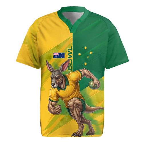 Personalized Australian Jackaroo Lawn Bowls Rugby Jersey Kangaroo Bowler Green Yellow National Spirit Mascot Art