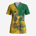 Personalized Australian Jackaroo Lawn Bowls Scrub Top Kangaroo Bowler Green Yellow National Spirit Mascot Art