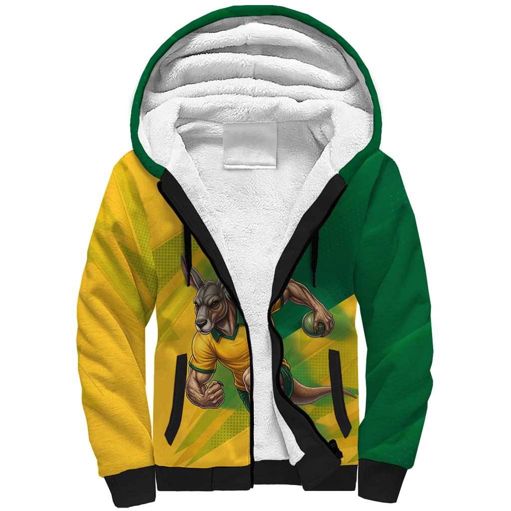 Personalized Australian Jackaroo Lawn Bowls Sherpa Hoodie Kangaroo Bowler Green Yellow National Spirit Mascot Art