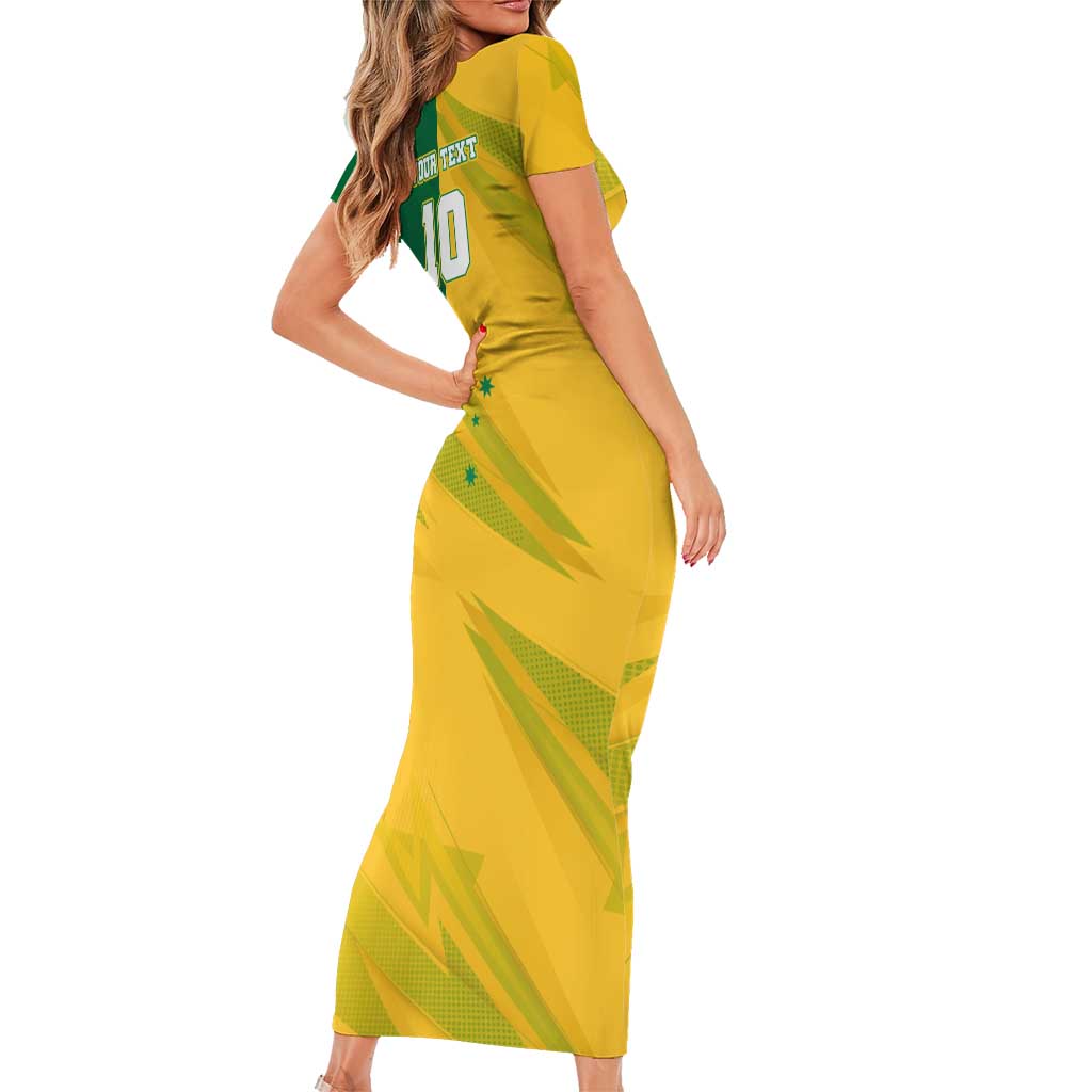 Personalized Australian Jackaroo Lawn Bowls Short Sleeve Bodycon Dress Kangaroo Bowler Green Yellow National Spirit Mascot Art