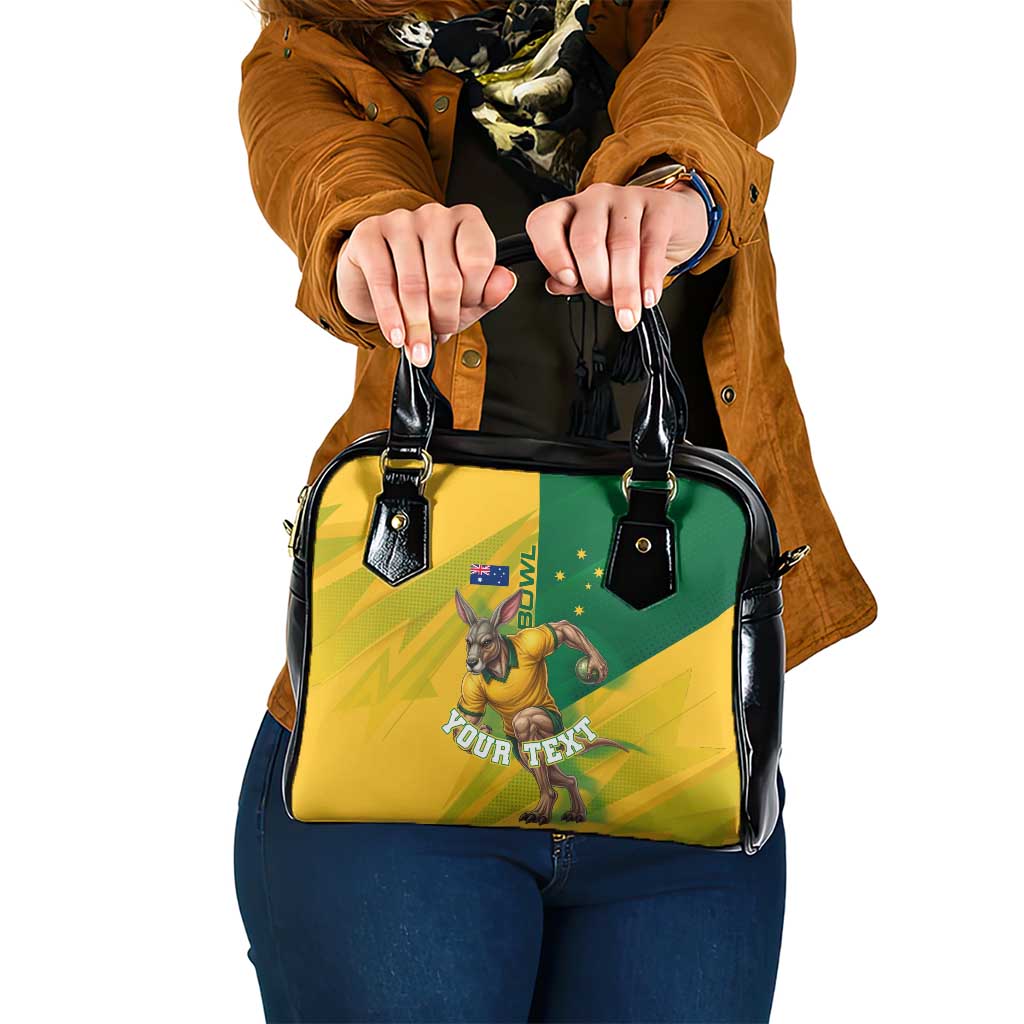Personalized Australian Jackaroo Lawn Bowls Shoulder Handbag Kangaroo Bowler Green Yellow National Spirit Mascot Art