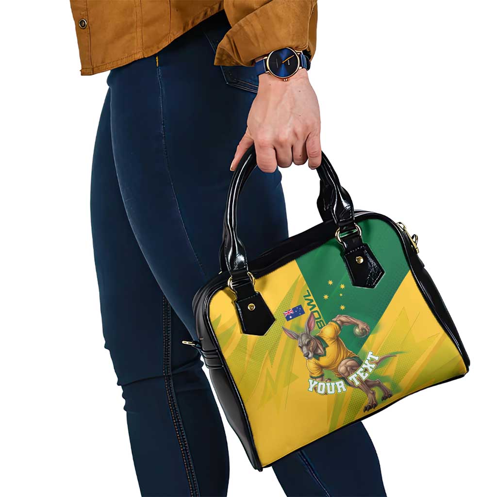 Personalized Australian Jackaroo Lawn Bowls Shoulder Handbag Kangaroo Bowler Green Yellow National Spirit Mascot Art