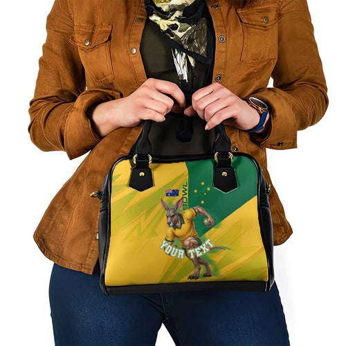 Personalized Australian Jackaroo Lawn Bowls Shoulder Handbag Kangaroo Bowler Green Yellow National Spirit Mascot Art