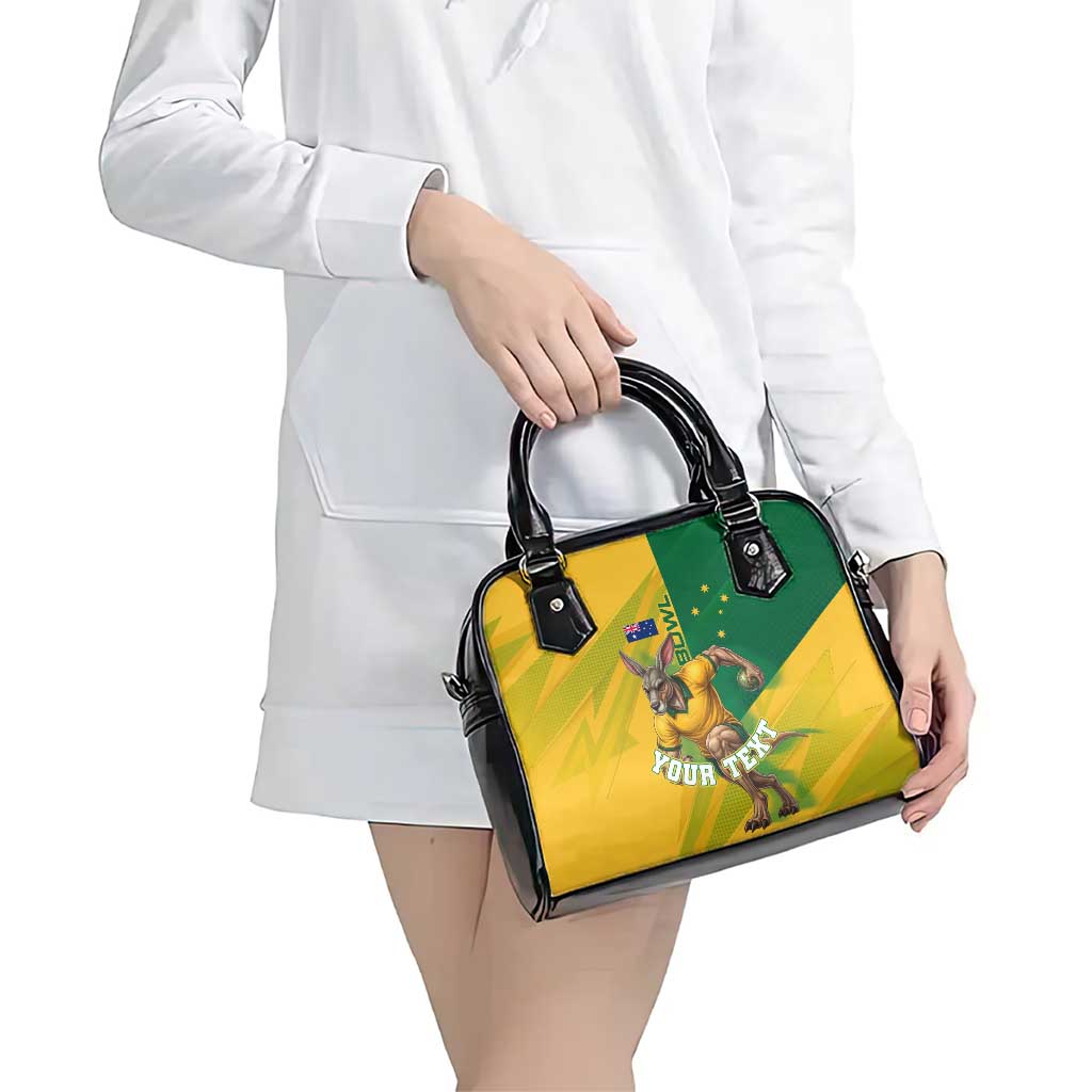 Personalized Australian Jackaroo Lawn Bowls Shoulder Handbag Kangaroo Bowler Green Yellow National Spirit Mascot Art