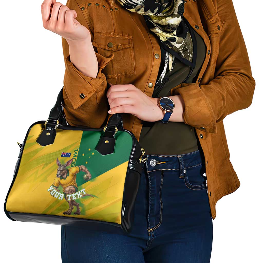 Personalized Australian Jackaroo Lawn Bowls Shoulder Handbag Kangaroo Bowler Green Yellow National Spirit Mascot Art