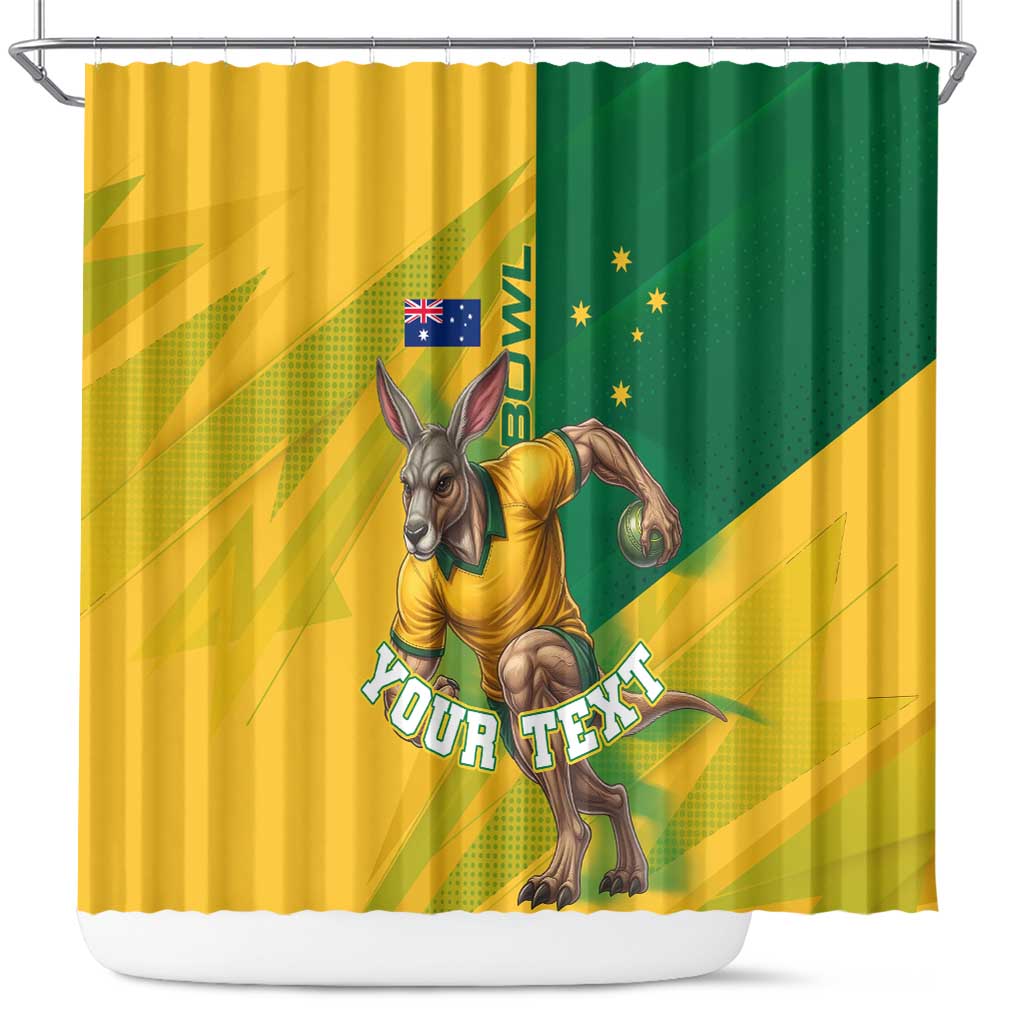 Personalized Australian Jackaroo Lawn Bowls Shower Curtain Kangaroo Bowler Green Yellow National Spirit Mascot Art