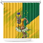 Personalized Australian Jackaroo Lawn Bowls Shower Curtain Kangaroo Bowler Green Yellow National Spirit Mascot Art