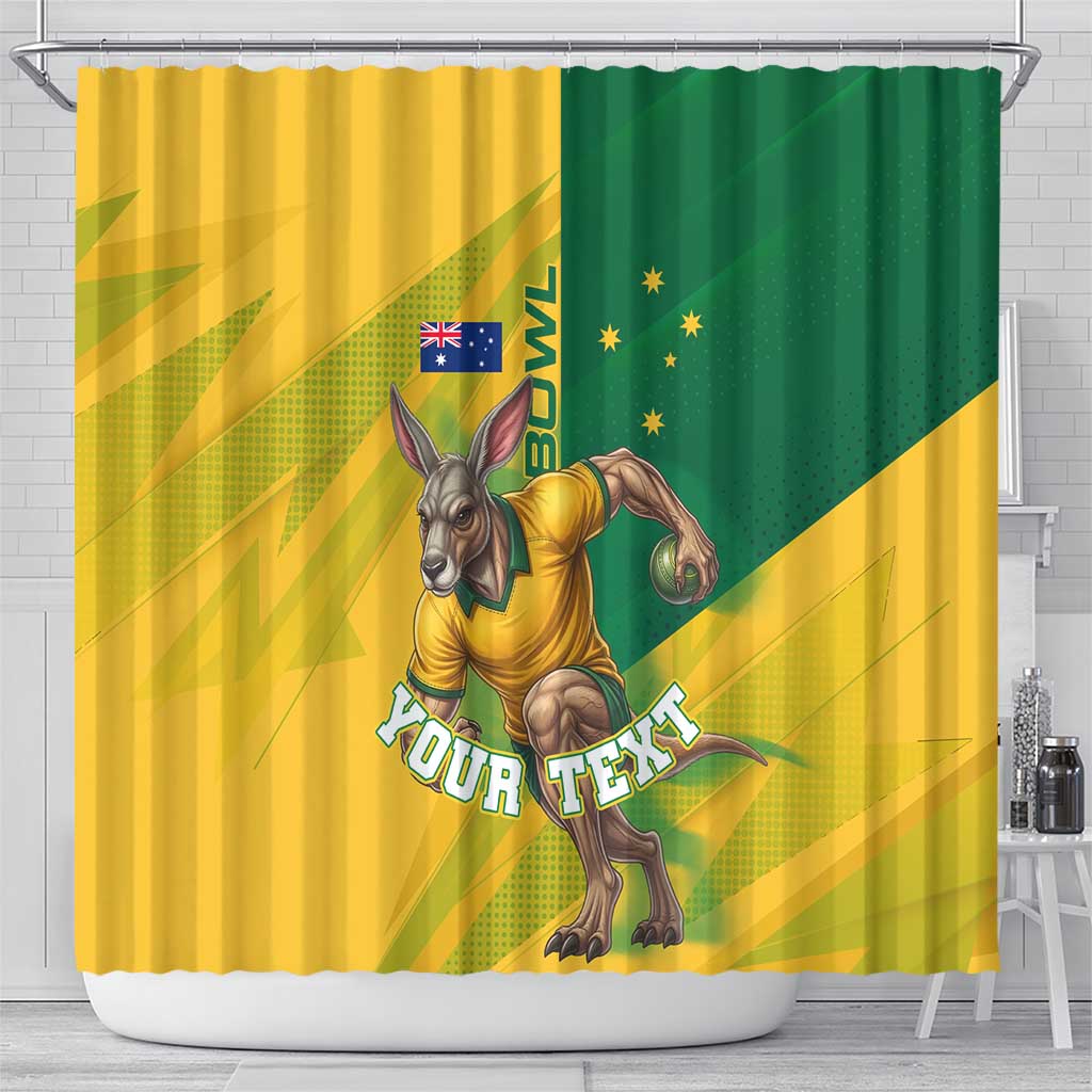 Personalized Australian Jackaroo Lawn Bowls Shower Curtain Kangaroo Bowler Green Yellow National Spirit Mascot Art